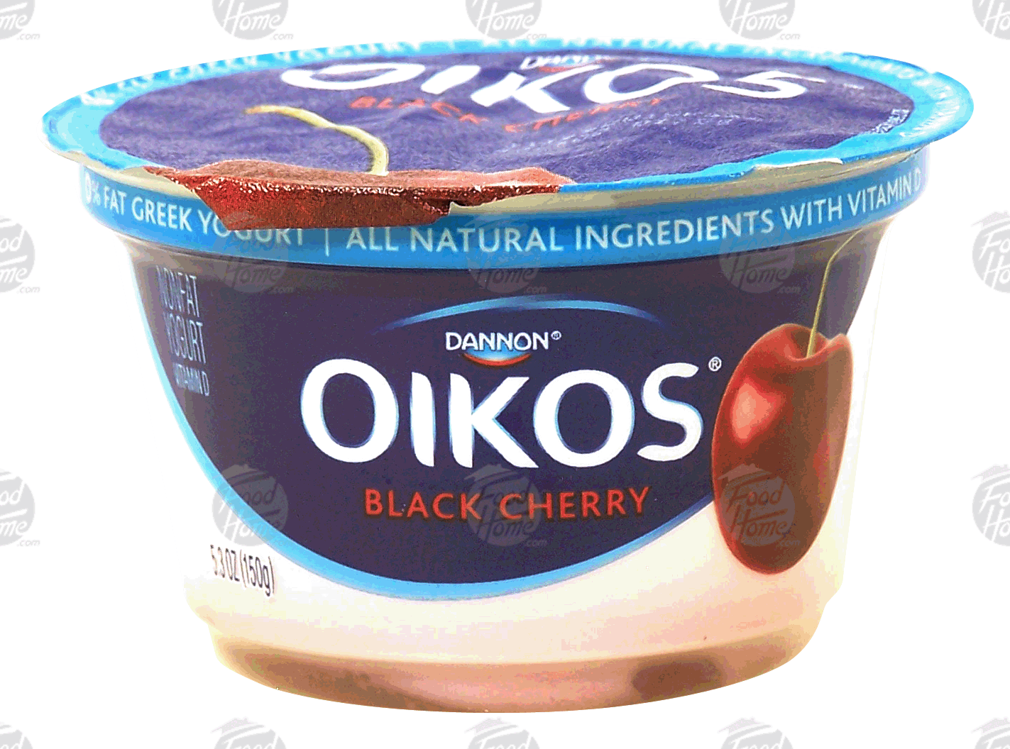 Dannon Oikos greek nonfat yogurt, black cherry, fruit on the bottom, 0% fat Full-Size Picture